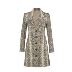 CAbi Snake Print Trench Coat in Beige and Gray